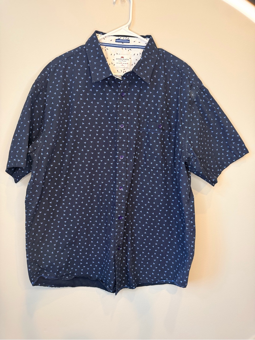 Ditch Plains by Ricky Singh Men's 2X Navy Blue Short Sleeve Beach Shirt Cotton